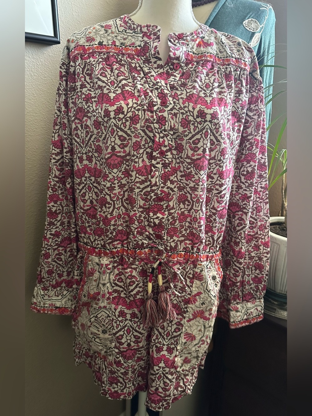 Maria Cher embroidered Pink Floral Tunic Jumpsuit